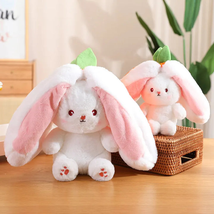 Bunny Stuffed Animal Plush Reversible Strawberry Bunny Plush Doll With Zipper Cute Room Decoration Toy For Kids Gift 20cm