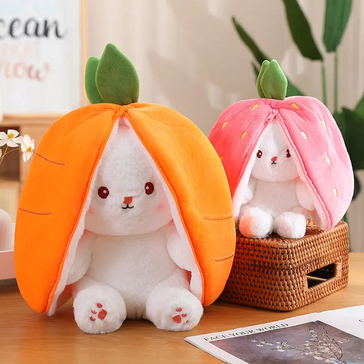 Bunny Stuffed Animal Plush Reversible Strawberry Bunny Plush Doll With Zipper Cute Room Decoration Toy For Kids Gift 20cm