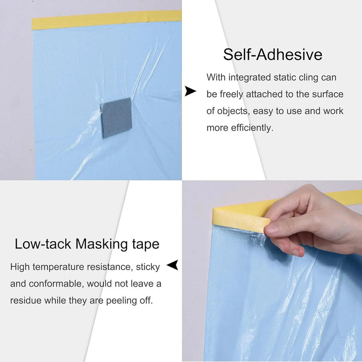 3/5/10 Rolls 82Ft Pre-Taped Masking Film Plastic Drop Cloth Sheeting No Residue Automotive Painters Tape for Painting