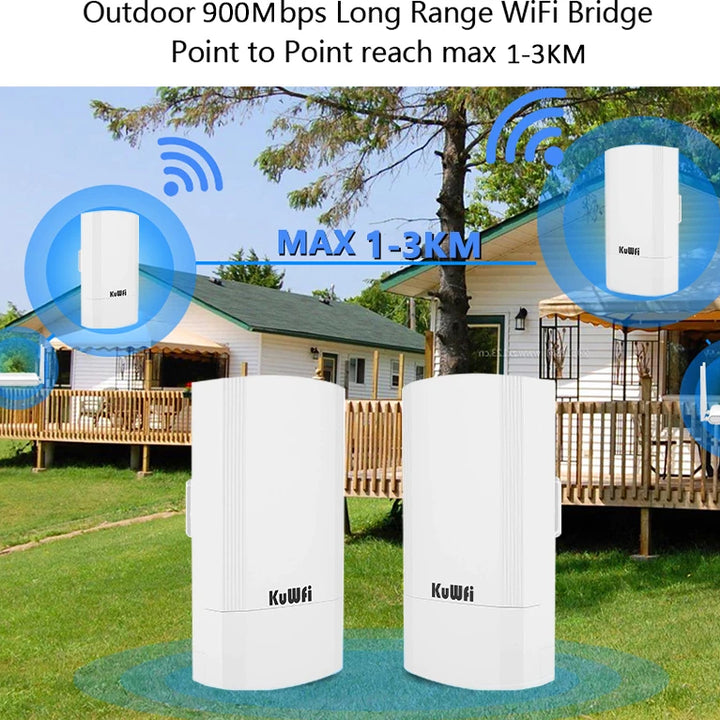 KuWFi 5.8G 900Mbps CPE Bridge Outdoor Waterproof Wireless WiFi Bridge AP Repeater Router PTP Up to 1-3KM with WAN LAN 24V POE