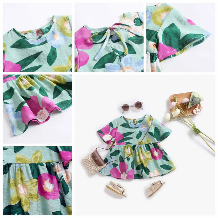 Sanlutoz Summer Baby Girls Dresses Princess Cotton Dress for Baby Flowers Baby Clothes Short Sleeve
