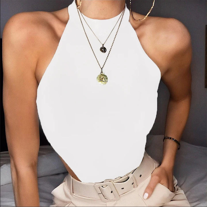 Women Ladies Sexy Sleeveless Solid Color High Cut Slim Skinny Bodycon Club Beach Fashion Halter Bodysuits Leotard