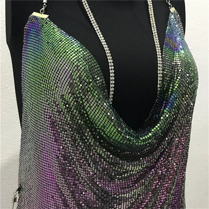 Sexy see through Chain Sequin summer dress women backless mini birthday party dress night club outfits evening dresses vestidos