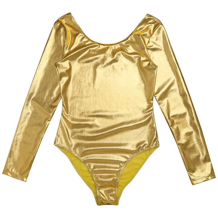 Women's Bodysuit for Adult Shiny Patent Leather Gymnastics Leotard Jumpsuit Long Sleeves Bodyuit Dancewear Rave Party Clubwear