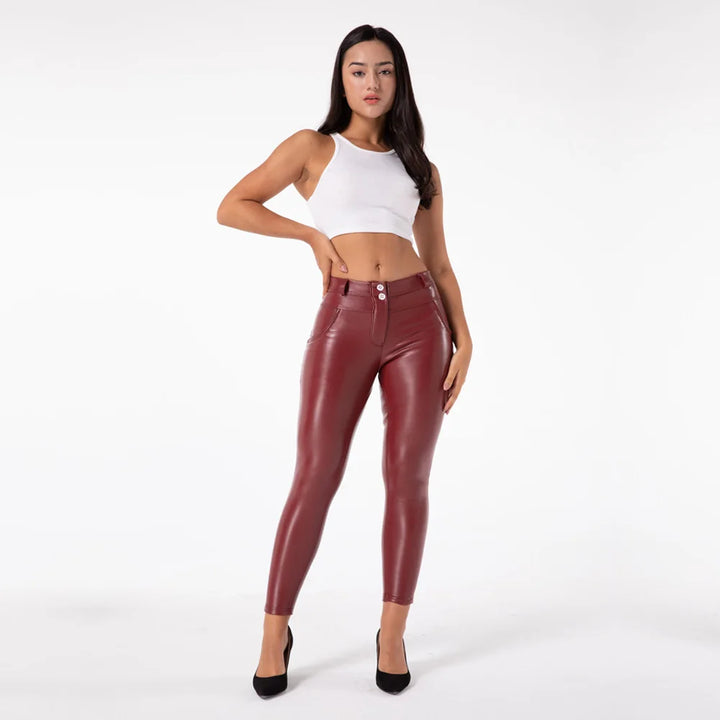 Shascullfites Melody Straight Trousers Patent Leather Leggings Red Pants Streetwear Women's Leather Pants Autumn Casual