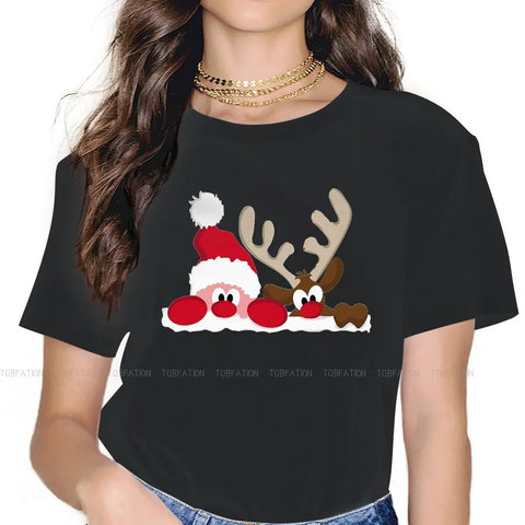 Hide Cute Girls Women T-Shirt Merry Christmas Happy New Year Blusas Harajuku Casual Short Sleeve Vintage Oversized Tops