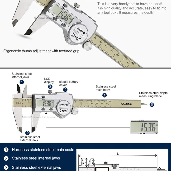 Shahe Calipers 0-150 mm Vernier Caliper Micrometer Gauge IP54 Digital Vernier Caliper Measuring Tool 0.01 Digital Caliper