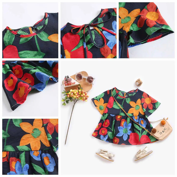 Sanlutoz Summer Baby Girls Dresses Princess Cotton Dress for Baby Flowers Baby Clothes Short Sleeve