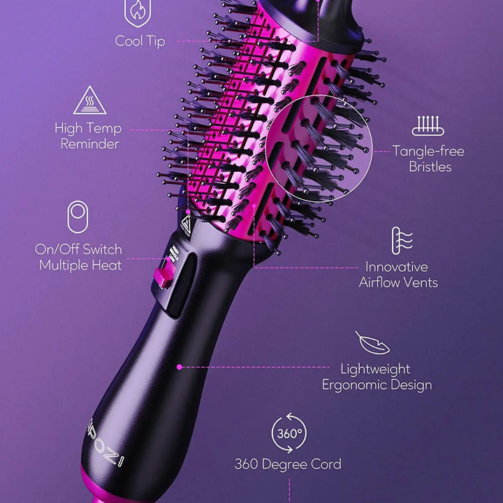 KIPOZI Hot Air Brush 4 in 1 Hot Air Comb Reduces Frizz Static Electricity Hair Dryer Blow Dryer Brush Create Voluminous Curls