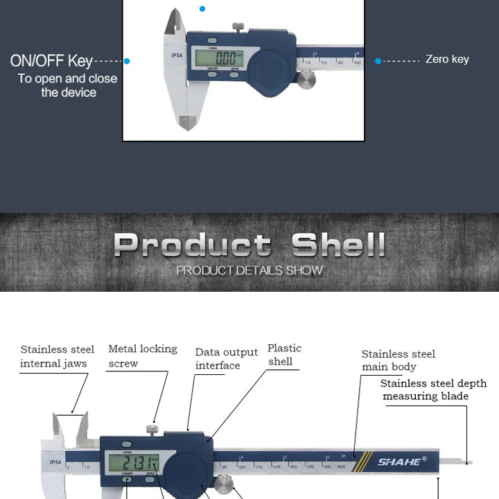SHAHE New Hardened Stainless Steel 0-150mm Digital Caliper Vernier Calipers Micrometer Electronic Vernier Caliper Measuring Tool