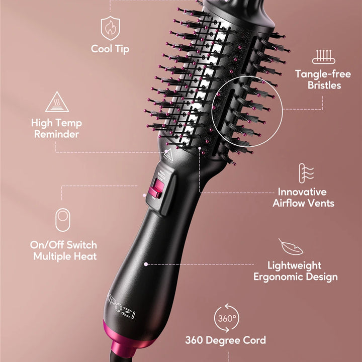KIPOZI Hot Air Brush 4 in 1 Hot Air Comb Reduces Frizz Static Electricity Hair Dryer Blow Dryer Brush Create Voluminous Curls