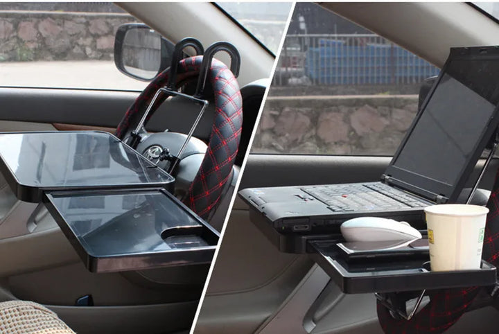 Foldable New Car Computer Rack with Drawer Shelf Car Steering Wheel Seat Back Laptop Tray Food Drink Table Holder Stand