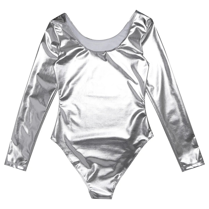Women's Bodysuit for Adult Shiny Patent Leather Gymnastics Leotard Jumpsuit Long Sleeves Bodyuit Dancewear Rave Party Clubwear