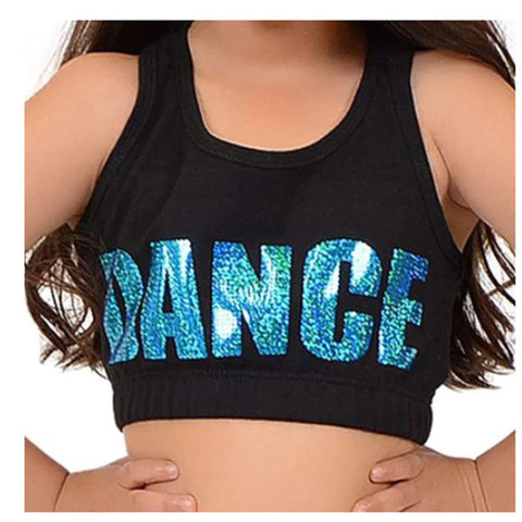 Kids Girls Sports Bras Top Tanks Sleeveless Racer Back Shiny Letters Print Crop Tops Bra for Dance Stage Performance Workout