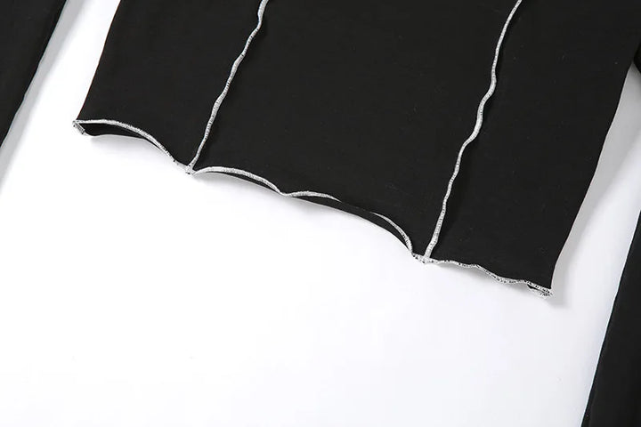 Patchwork Black T-shirts Gothic Y2k Crop Tops Ruffles Hem Hip Hop Techwear Women Tees