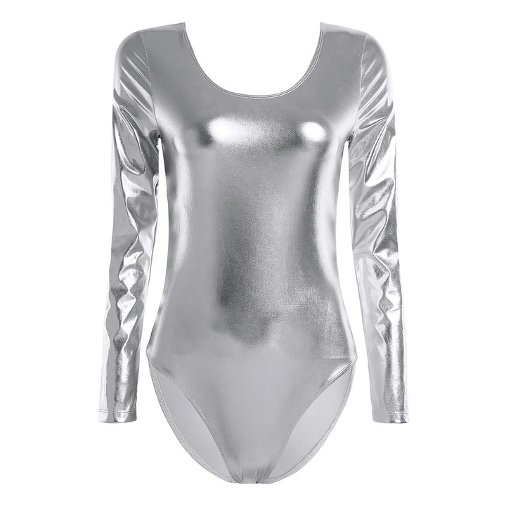 Women's Bodysuit for Adult Shiny Patent Leather Gymnastics Leotard Jumpsuit Long Sleeves Bodyuit Dancewear Rave Party Clubwear