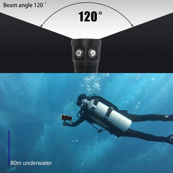 Super bright Diving Flashlight Portable IPX8 Underwater Waterproof Torch Lamp Highlight 20000Lumens Tactical Camera Fill Light