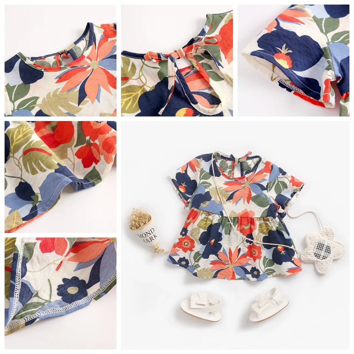 Sanlutoz Summer Baby Girls Dresses Princess Cotton Dress for Baby Flowers Baby Clothes Short Sleeve