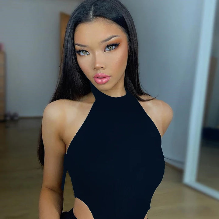 Women Ladies Sexy Sleeveless Solid Color High Cut Slim Skinny Bodycon Club Beach Fashion Halter Bodysuits Leotard