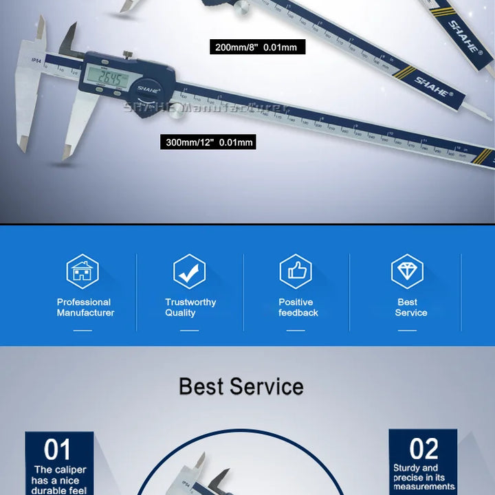 SHAHE IP54 150/200/300 mm Digital Electronic Caliper Ruler Digital Vernier Caliper Digital Caliper Stainless Steel Calipers