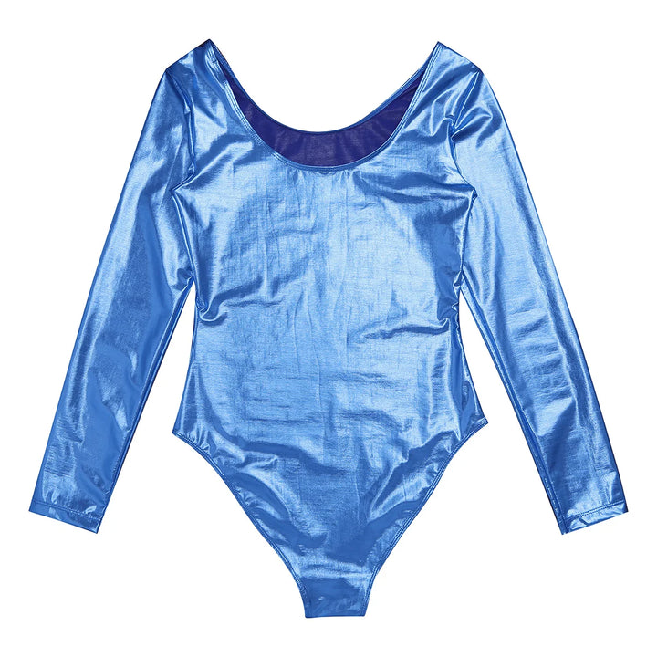 Women's Bodysuit for Adult Shiny Patent Leather Gymnastics Leotard Jumpsuit Long Sleeves Bodyuit Dancewear Rave Party Clubwear