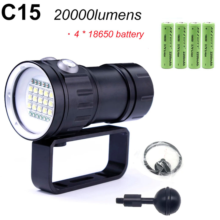 Super bright Diving Flashlight Portable IPX8 Underwater Waterproof Torch Lamp Highlight 20000Lumens Tactical Camera Fill Light