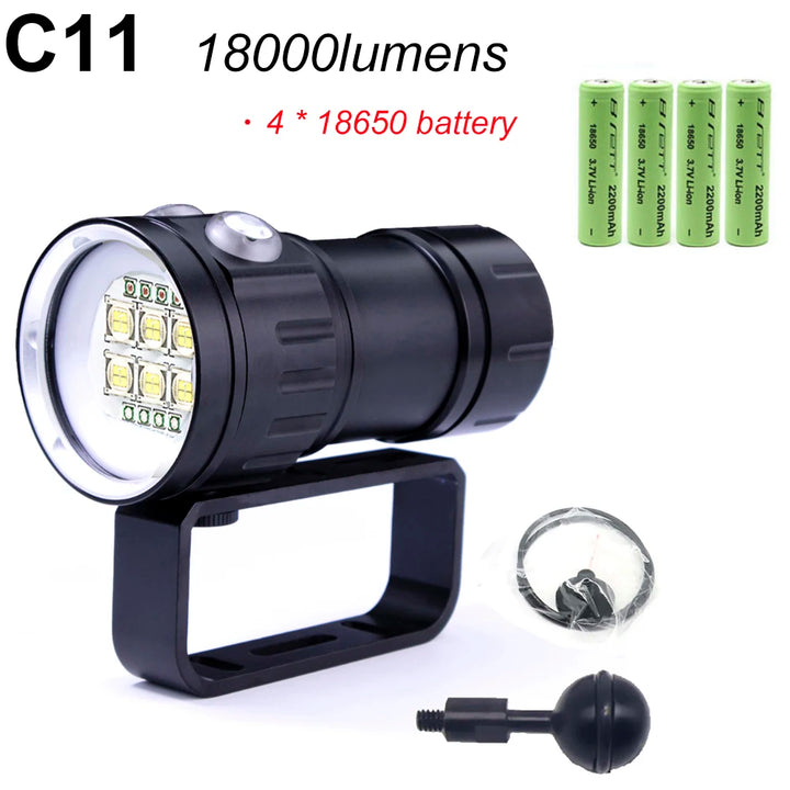 Super bright Diving Flashlight Portable IPX8 Underwater Waterproof Torch Lamp Highlight 20000Lumens Tactical Camera Fill Light