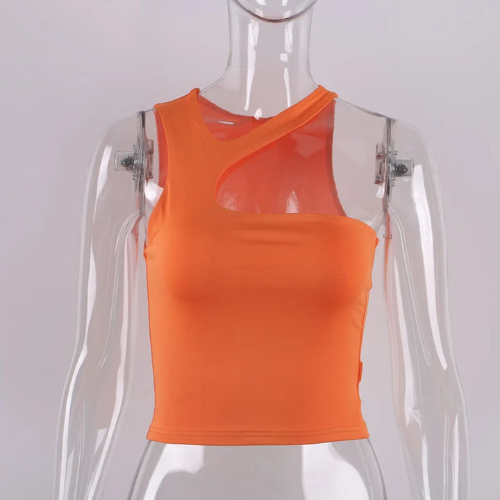 Cut Out Sexy Crop Off Shoulder Solid Skinny Sport Short Tops Women Tank Irregular Summer Tube Tops