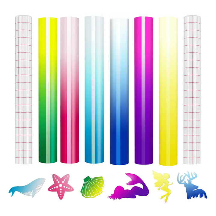 HTVRONT 6pcs 12x10'' Cold Sensitive Color Changing Vinyl Adhesive Permanent Vinyl Sheets+ 2pcs Transfer Paper Tape for Cup Decal