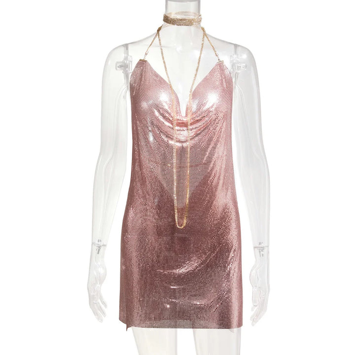Sexy see through Chain Sequin summer dress women backless mini birthday party dress night club outfits evening dresses vestidos