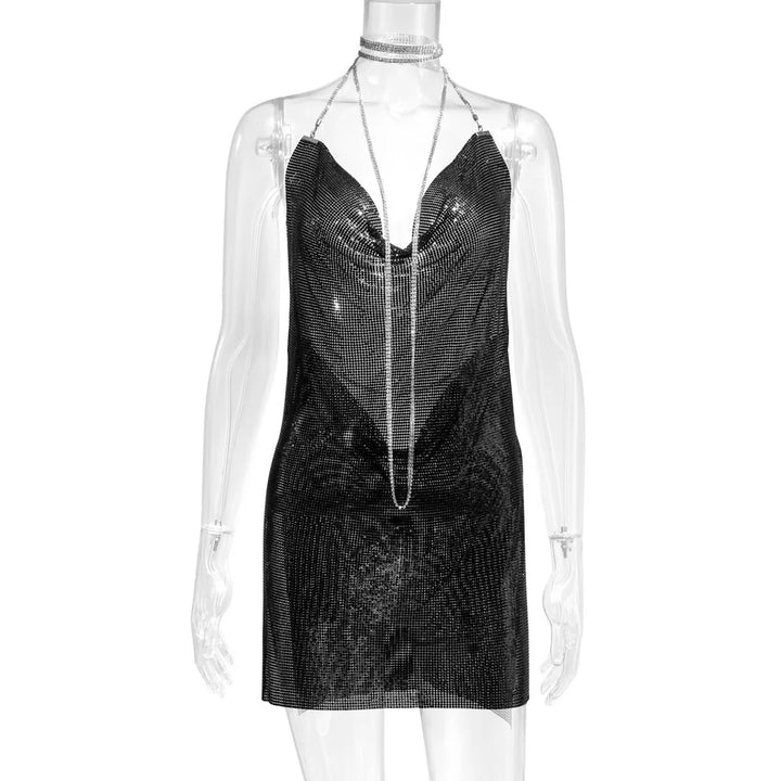Sexy see through Chain Sequin summer dress women backless mini birthday party dress night club outfits evening dresses vestidos