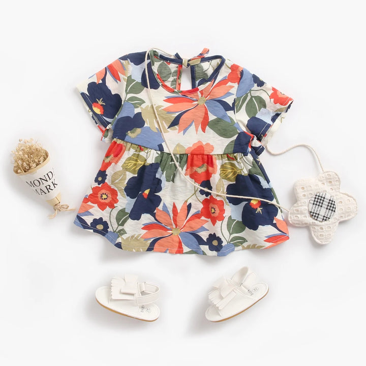 Sanlutoz Summer Baby Girls Dresses Princess Cotton Dress for Baby Flowers Baby Clothes Short Sleeve
