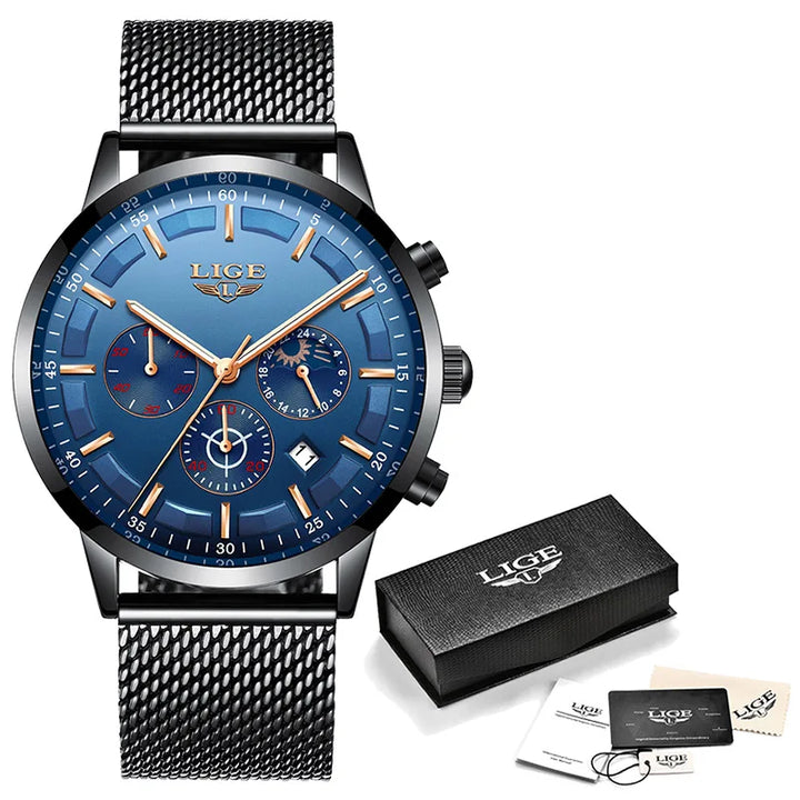 LIGE 2023 Fashion Mens Watches Top Brand Luxury Business Watch For Men Stainless Steel Waterproof Quartz Clock Relogio Masculino