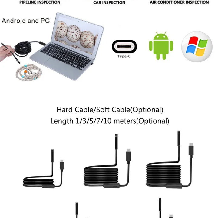 Type-c Android USB Endoscope Camera 7.0mm Hard Cable PC Android Phone Endoscope Pipe Type C Endoscope Inspection Mini Camera
