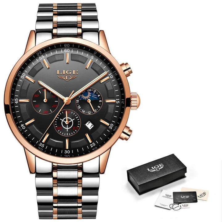 LIGE 2023 Fashion Mens Watches Top Brand Luxury Business Watch For Men Stainless Steel Waterproof Quartz Clock Relogio Masculino