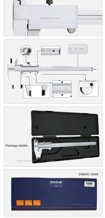 SHAHE 200 mm 0.02 mm Stainless Steel Vernier Caliper Measuring Tools Caliper Vernier 200 mm