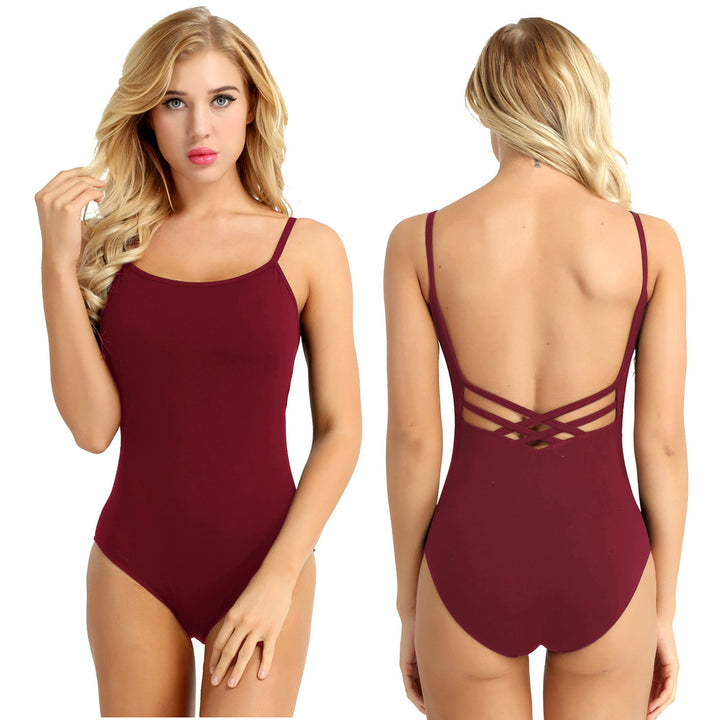 Ballet Dance Leotard Womens Adult Mesh Splice Gymnastics Bodysuit Dancewear One-Piece Backless Training Costume