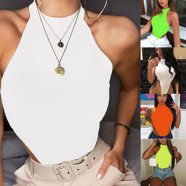 Women Ladies Sexy Sleeveless Solid Color High Cut Slim Skinny Bodycon Club Beach Fashion Halter Bodysuits Leotard