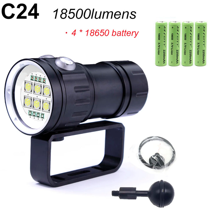 Super bright Diving Flashlight Portable IPX8 Underwater Waterproof Torch Lamp Highlight 20000Lumens Tactical Camera Fill Light