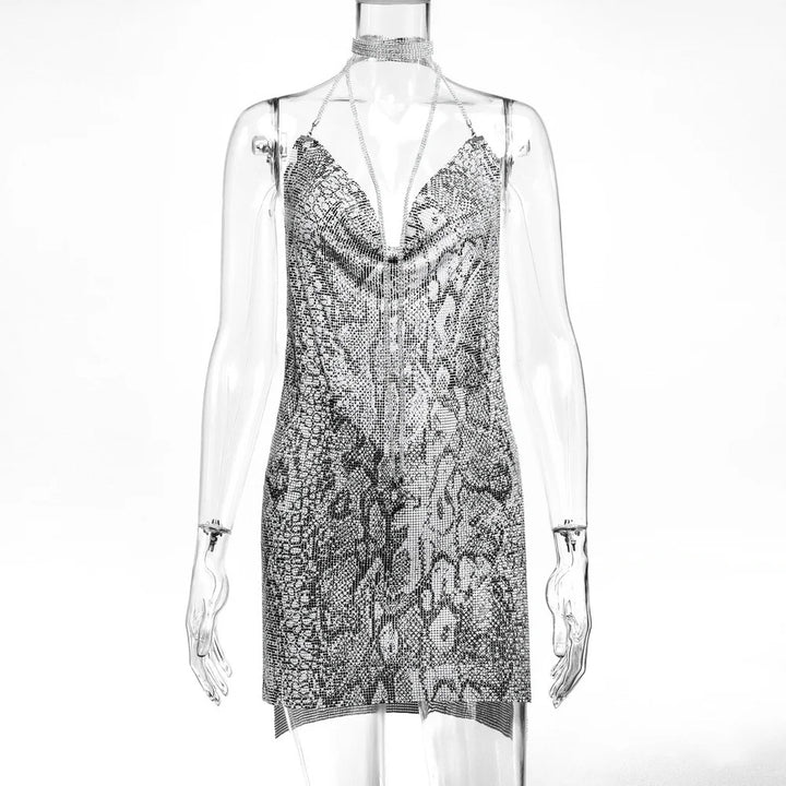 Sexy see through Chain Sequin summer dress women backless mini birthday party dress night club outfits evening dresses vestidos
