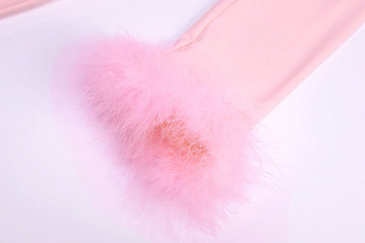 long sleeve fur V-neck wrapped bandage sexy crop tops autumn winter women streetwear club party outfits T-shirts
