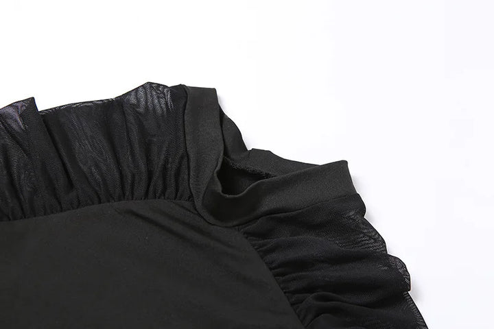 Shestyle Mesh Full Sleeve Mock Neck Body for Women Black Patchwork Stretchy Elegant Romantic Breathable Bodysuits Basic Tops