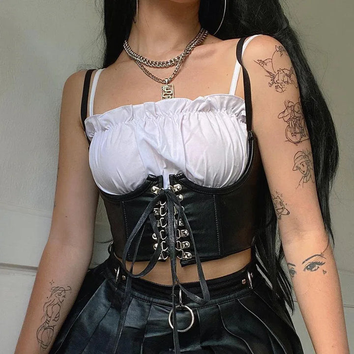 AltGoth Dark Casual Sexy Vest Women Animal Print Bodycon Slim Crop Tank Tops Gothic Punk Fashion Nightclub Corset Camisole Femme