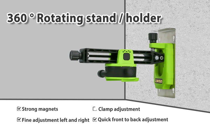 ZOKOUN LB07 Laser Level Fine-Tuning Wall Bracket Strong Magnetic Pivoting Hanging Base with 360° Adjustable Clip For 3D Laser