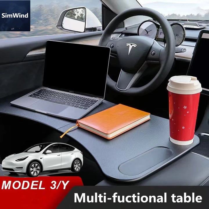 For 17-24 Tesla Model 3/Y Multi-fuctional Table Car Steering Wheel Laptop Tray  Accessories Steering Wheel Food Desk Port