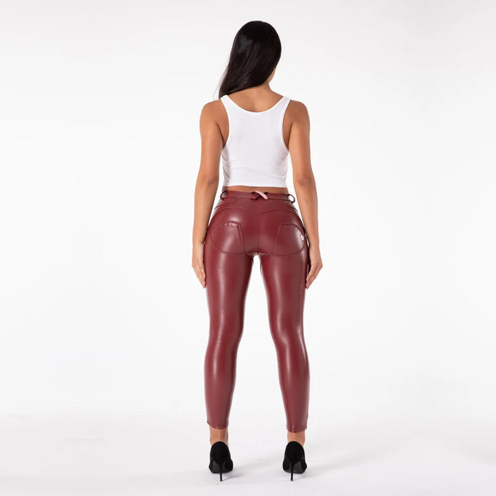 Shascullfites Melody Straight Trousers Patent Leather Leggings Red Pants Streetwear Women's Leather Pants Autumn Casual