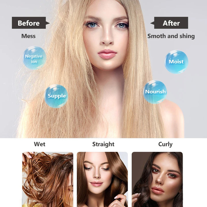 One Step Hair Dryer and Volumizer Round Hot Air Brush 3 in 1 Anti-Scald Negative Ion Hair Straightener Brush Comb Curler Styler