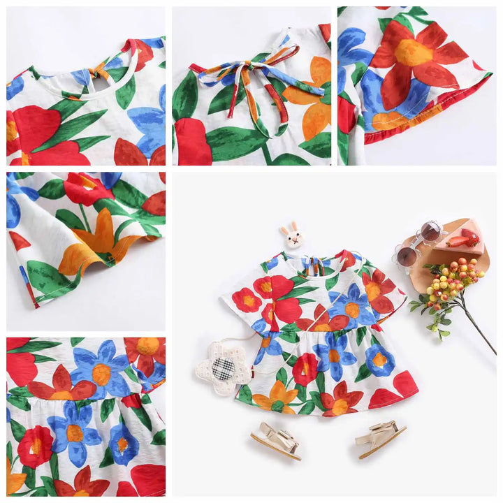 Sanlutoz Summer Baby Girls Dresses Princess Cotton Dress for Baby Flowers Baby Clothes Short Sleeve