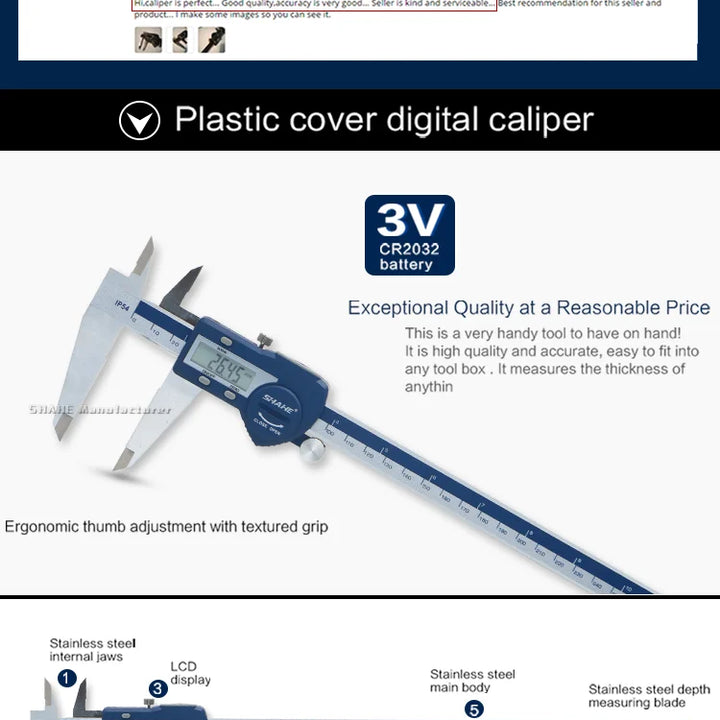 SHAHE IP54 150/200/300 mm Digital Electronic Caliper Ruler Digital Vernier Caliper Digital Caliper Stainless Steel Calipers