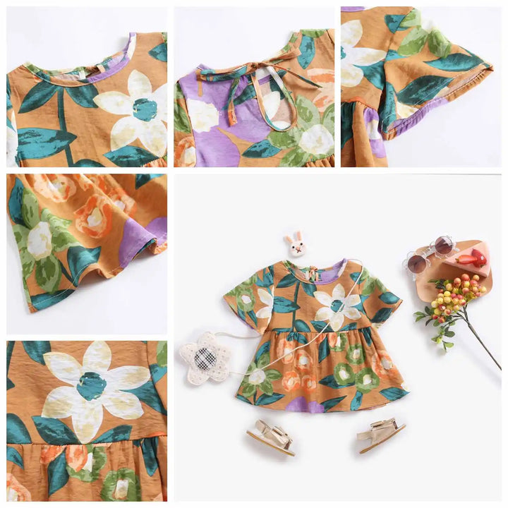 Sanlutoz Summer Baby Girls Dresses Princess Cotton Dress for Baby Flowers Baby Clothes Short Sleeve